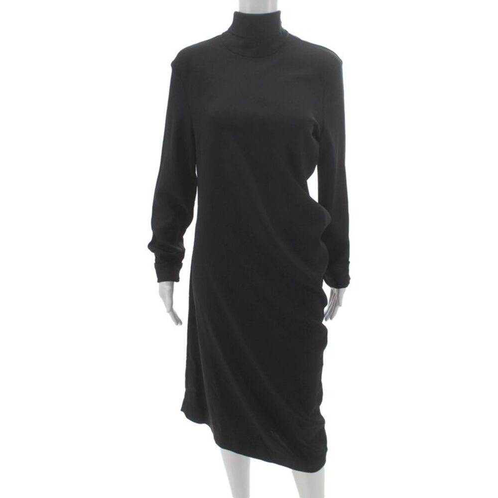 Toteme Womens Sheath Dress Black Long Sleeve Mock Neck Mid-Calf Zip Size 40